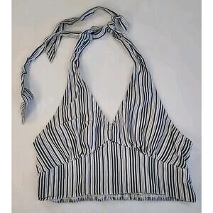 Y2K Striped Halter Crop Top Small Gray White Summer Festival Retro Americana